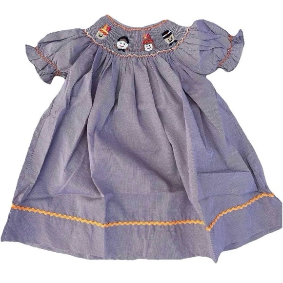 Other - Beach Baby Boutique Smocked Thanksgiving Brown Gingham Dress Size 12 Months